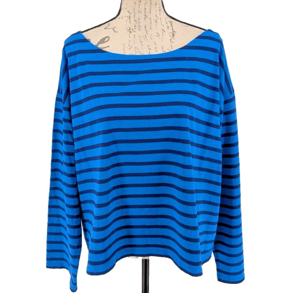 J. CREW Womens Top 26" Across Bust 100% Heavy Cotton Blue Navy Stripe Great